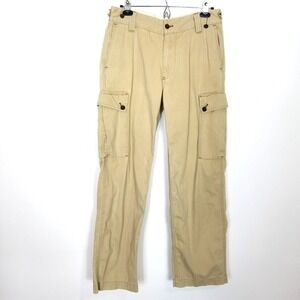 VTG Polo Ralph Lauren Men Cargo Wide Leg Pants Sz 32 x 32 Beige Canvas Y2K